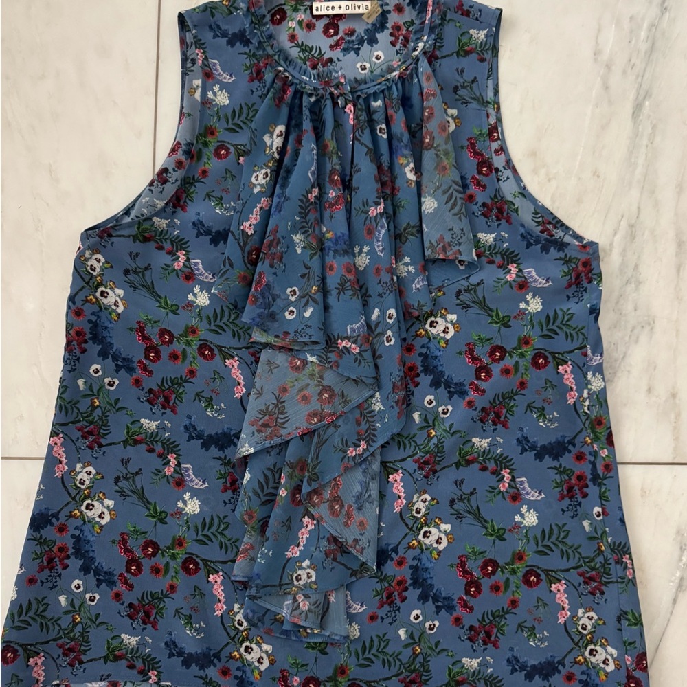 Alice + Olivia Blue Floral Sleeveless Top